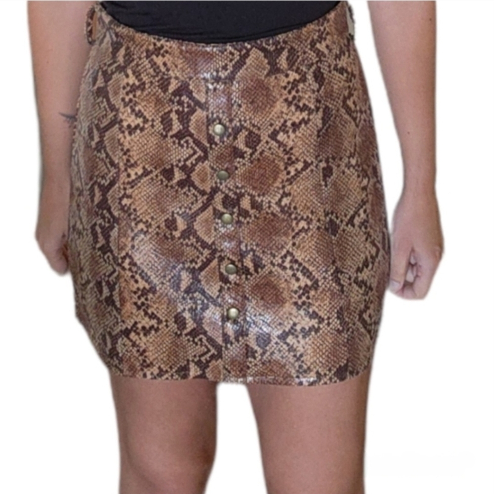 NEW - Faux Snakeskin A-line skirt Brown - S